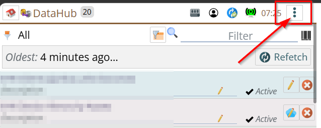 Shows DataHub module 3 dot menu